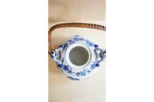 Vintage uienpatroon keramische theepot blauw en wit keramiek