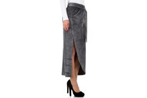 Lange velourse rok met split grijs S/M