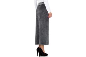 Lange velourse rok met split grijs S/M