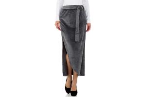 Lange velourse rok met split grijs S/M