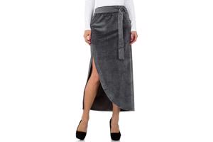 Lange velourse rok met split grijs S/M