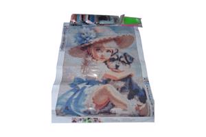 nr 39 Diamond painting meisje hondje 50x40cm (vierkant)