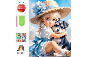 nr 39 Diamond painting meisje hondje 50x40cm (vierkant)