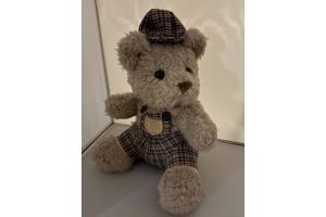 Beer Interprasent ruiten kleding kijkt naar links ruwe vacht