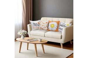 Set van 4 kussenhoezen bloem en tekst wit oranje geel 40x40c