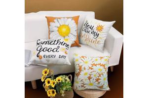 Set van 4 kussenhoezen bloem en tekst wit oranje geel 40x40c