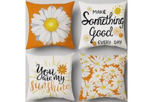 Set van 4 kussenhoezen bloem en tekst wit oranje geel 40x40c