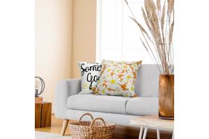 Set van 4 kussenhoezen bloem en tekst wit oranje geel 40x40c