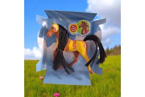 Little horse speelpaard camel bruin gevlekt zwart haar