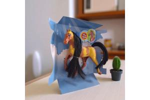 Little horse speelpaard camel bruin gevlekt zwart haar