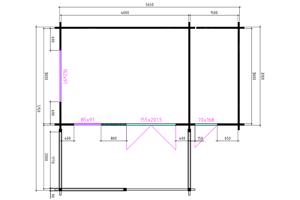 Tuinhuis-Blokhut 4x3+2z: 495 x 340 x 265 (h) cm