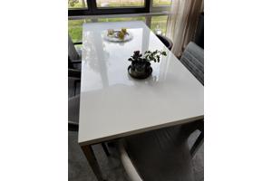 Design Eettafel rvs onderstel en wit hoogglans melamine blad