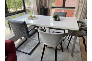 Design Eettafel rvs onderstel en wit hoogglans melamine blad