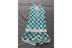 Metrofive playsuit groen wit geblokt S/M 36/38