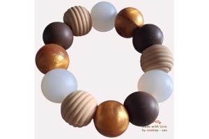 Noekies Handgemaakte Bijtring beige bruin goud - Nieuw!