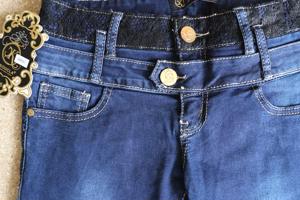 Skinny jeans met dubbele boord, donkerblauw maat 36  (nieuw)