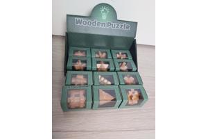 Set van 12 houten IQ puzzels echte hersenkrakers / breinbrek