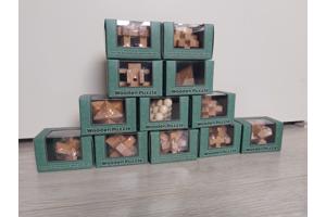 Set van 12 houten IQ puzzels echte hersenkrakers / breinbrek