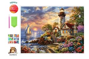 nr 32 Diamond Painting Kust strandhuis 40x50cm (vierkant)