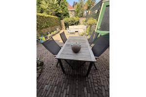 Aluminium tuintafel met 4 verstelbare stoelen