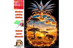 50x40cm Diamond painting Olifant in ananas (vierkant) nr 47