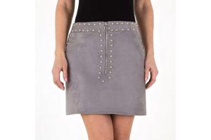 Suede zachte rok grijs met zilveren studs L