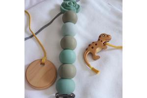 Speenkoord roosje mintgroen khaki