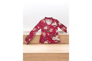 Stretchy top rood bloemenprint met hals koord M