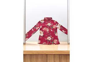 Stretchy top rood bloemenprint met hals koord M