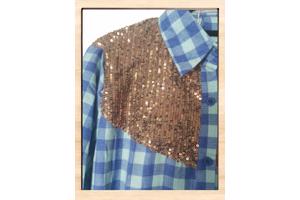 Voyelles geruite blouse glitter blauw M