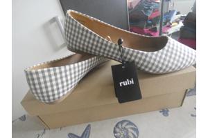 Ballerina,s grijs/wit geblokt maat 40 (nieuw)