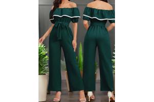 Offshoulder jumpsuit donkergroen XL