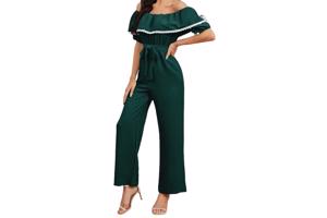 Offshoulder jumpsuit donkergroen XL