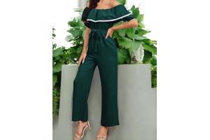 Offshoulder jumpsuit donkergroen XL