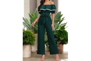 Offshoulder jumpsuit donkergroen XL