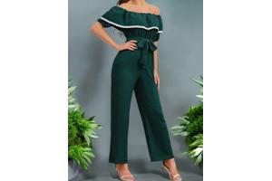 Offshoulder jumpsuit donkergroen XL