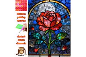 50x40cm Diamond Painting roos glas en lood (vierkant) nr 68