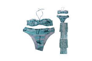 3 delige bikini palmbomen turquoise 2XL