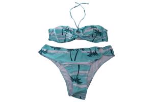 3 delige bikini palmbomen turquoise 2XL