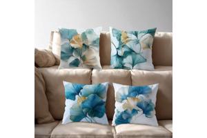 Set van 4 kussenhoezen bloemen turquoise goud 45x45cm
