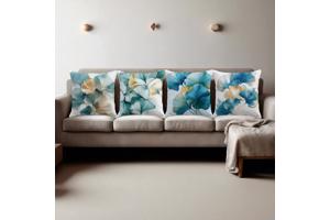 Set van 4 kussenhoezen bloemen turquoise goud 45x45cm