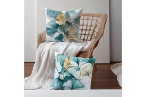 Set van 4 kussenhoezen bloemen turquoise goud 45x45cm