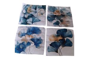 Set van 4 kussenhoezen bloemen turquoise goud 45x45cm