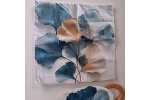 Set van 4 kussenhoezen bloemen turquoise goud 45x45cm