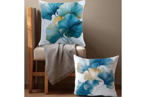 Set van 4 kussenhoezen bloemen turquoise goud 45x45cm