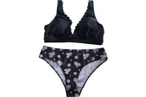 Bikini zwart met gele bloemetjes L