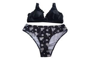 Bikini zwart met gele bloemetjes L