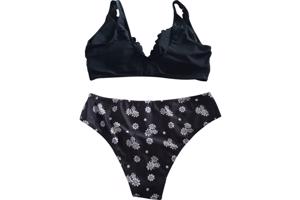 Bikini zwart met gele bloemetjes L