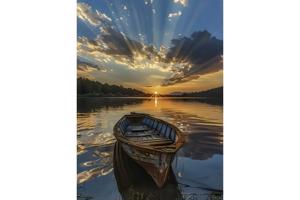 50x40cm Diamond Painting boot zonsondergang (vierkant) nr 53