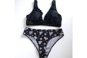 Bikini zwart met gele bloemetjes L
